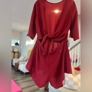 Olivaceous Rich Burgundy Romper with tie open back